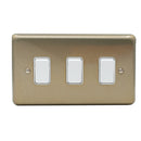 MK Albany Plus 20A Three Gang 1 Way Grid Switch in Satin Gold Finish