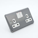 MK Albany Plus K2948BRC 13A Twin Switch Socket Outlet in Brushed Chrome Finish