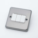 MK Albany Plus K4673BRC, 10A Three gang 2 Way Plate Switch in Brushed Chrome Finish