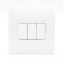 MK Logic Plus K4873SAWHI, 10A Three Gang 2 Way Plate Switch