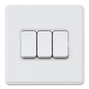 MK Dimensions KMH4373WHIC, 10A Three Gang 2 Way Plate Switch in White Finish