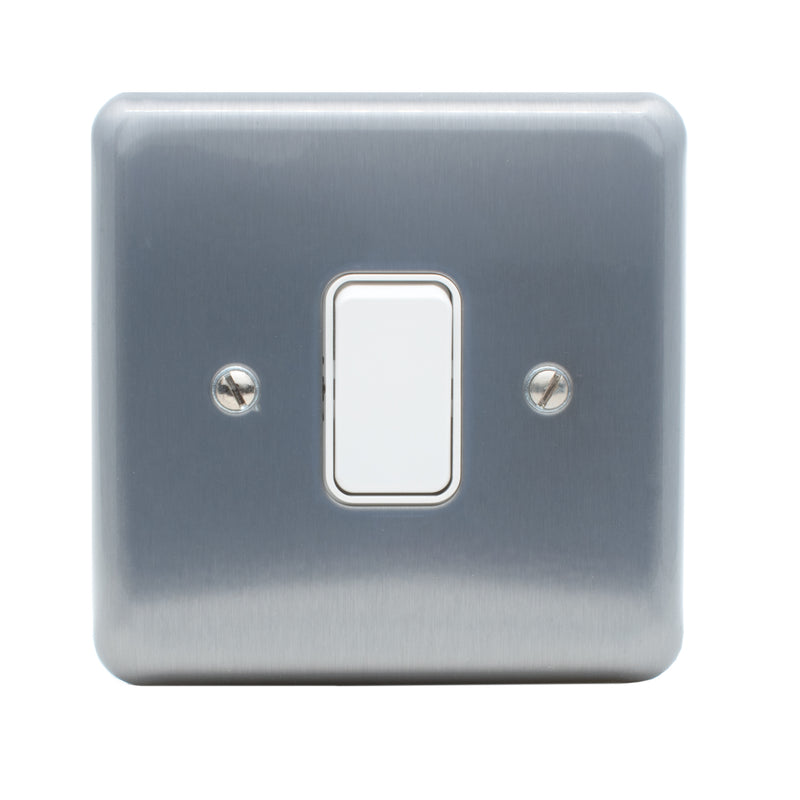 MK Albany Plus 20A Single Gang 2 Way Grid Switch in Brushed Chrome Finish