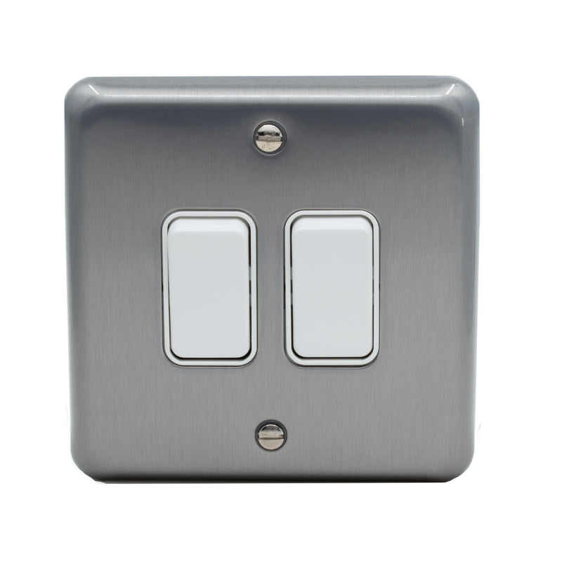 MK Albany Plus 10A Twin 2 Way Grid Switch in Brushed Chrome Finish