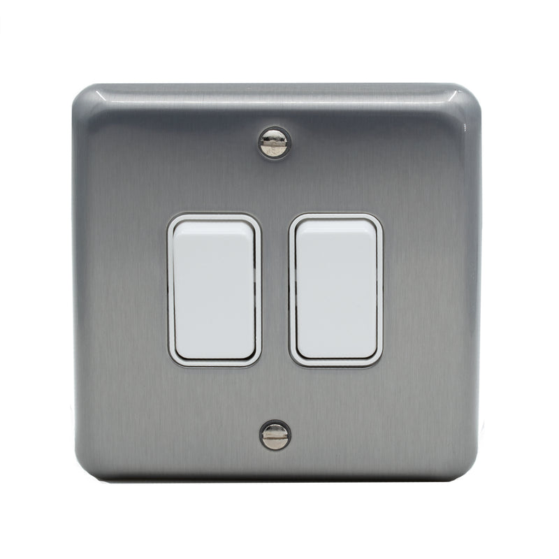 MK Albany Plus 20A Twin 2 Way Grid Switch in Brushed Chrome Finish