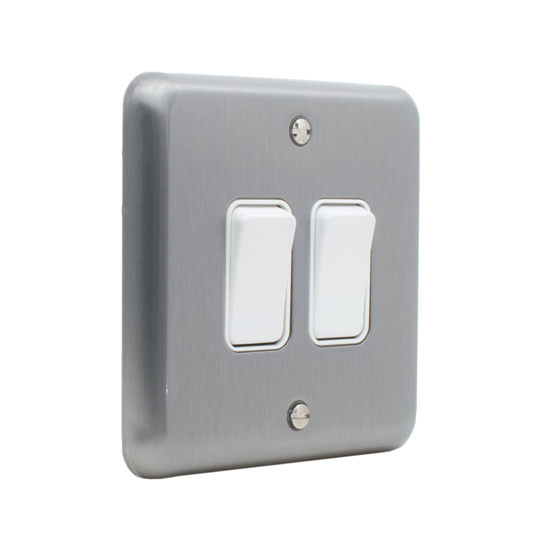 MK Albany Plus 20A Twin 2 Way Grid Switch in Brushed Chrome Finish