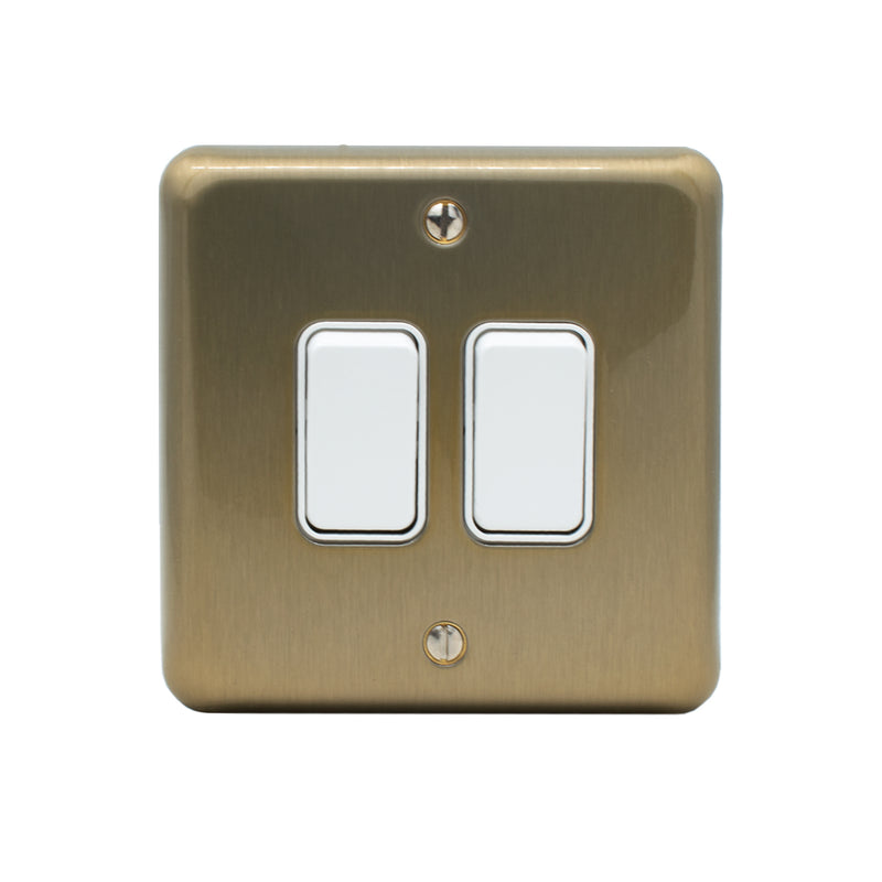 MK Albany Plus 10A Twin 1 Way Grid Switch in Satin Gold Finish