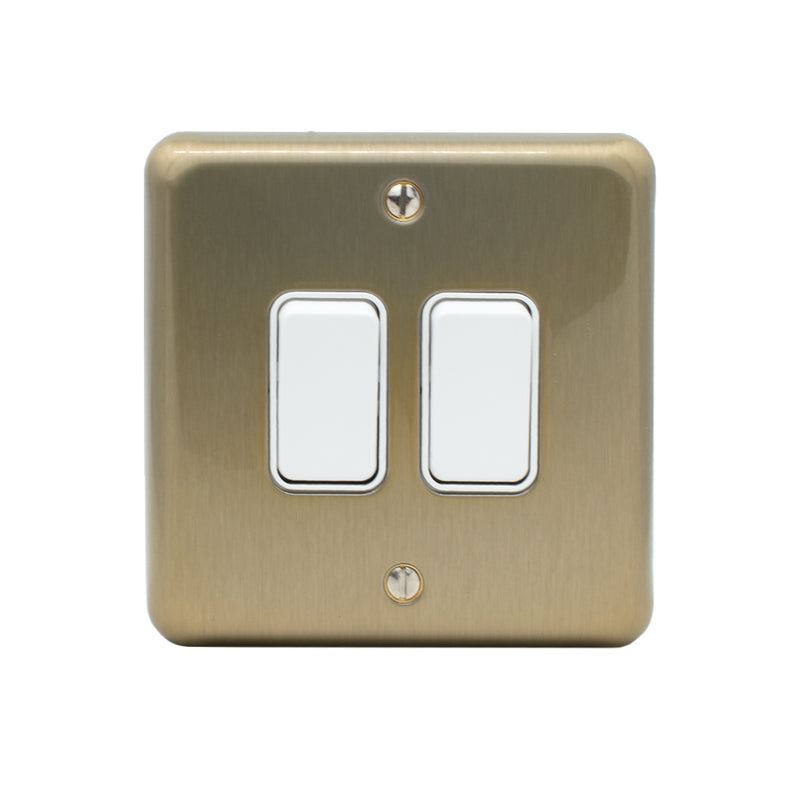 MK Albany Plus 10A Twin 2 Way Grid Switch in Satin Gold Finish