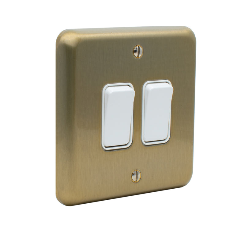 MK Albany Plus 10A Twin 2 Way Grid Switch in Satin Gold Finish
