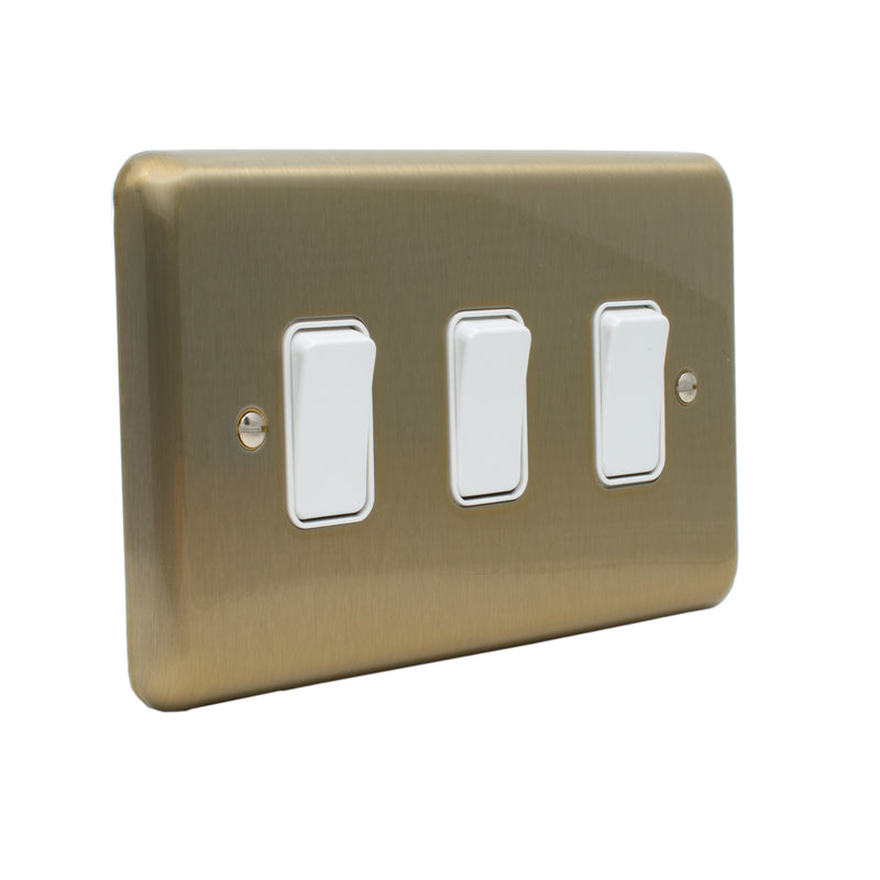 MK Albany Plus 20A Three Gang 1 Way Grid Switch in Satin Gold Finish