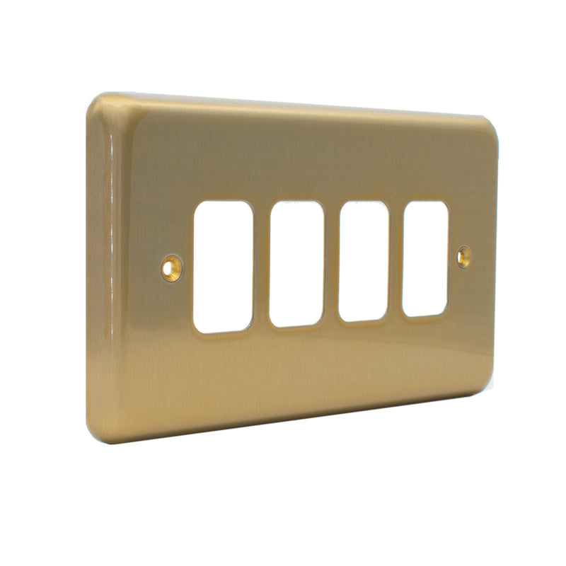 MK Albany Plus K3434SAG Four gang Grid Switch Front Plate - Satin Gold Finish