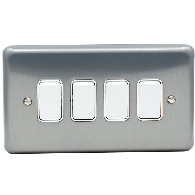 MK Albany Plus 20A Four Gang 1 Way Grid Switch in Brushed Chrome Finish