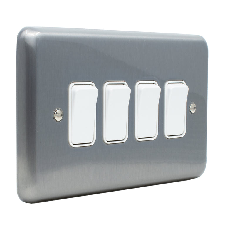 MK Albany Plus 20A Four Gang 2 Way Grid Switch in Brushed Chrome Finish