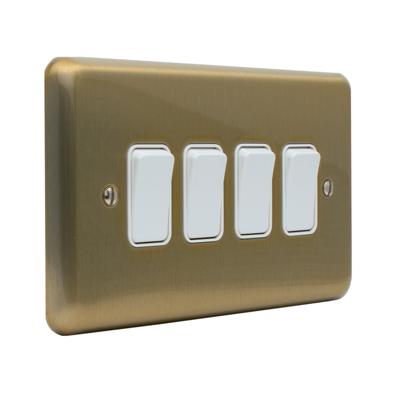 MK Albany Plus 20A Four Gang 1 Way Grid Switch in Satin Gold Finish