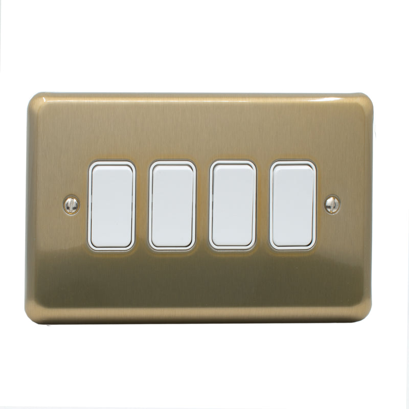 MK Albany Plus 10A Four Gang 1 Way Grid Switch in Satin Gold Finish