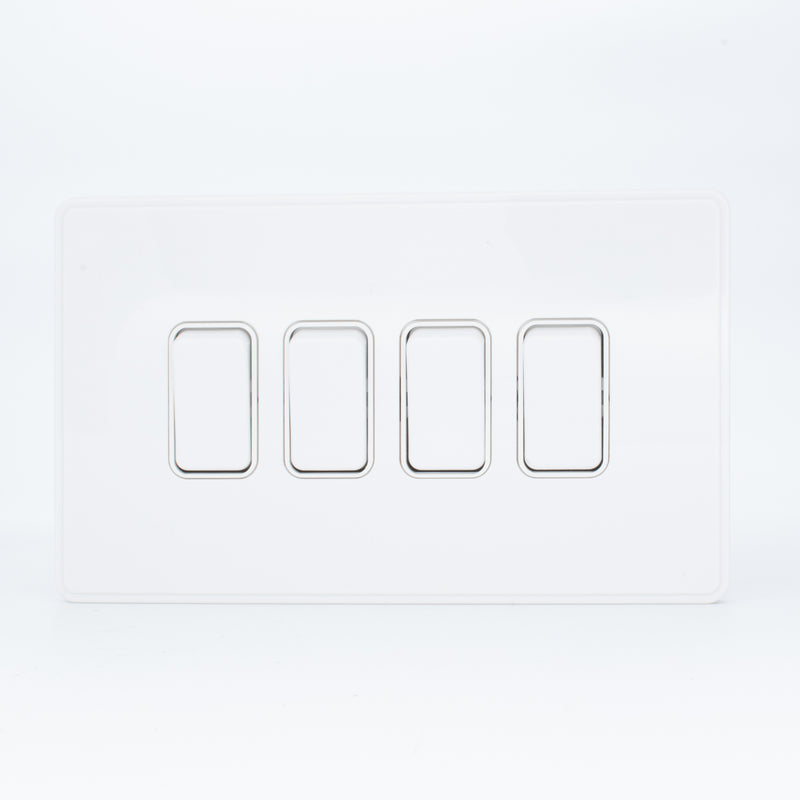 MK Dimensions White Finish 20A Four Gang 2 Way Grid Switch