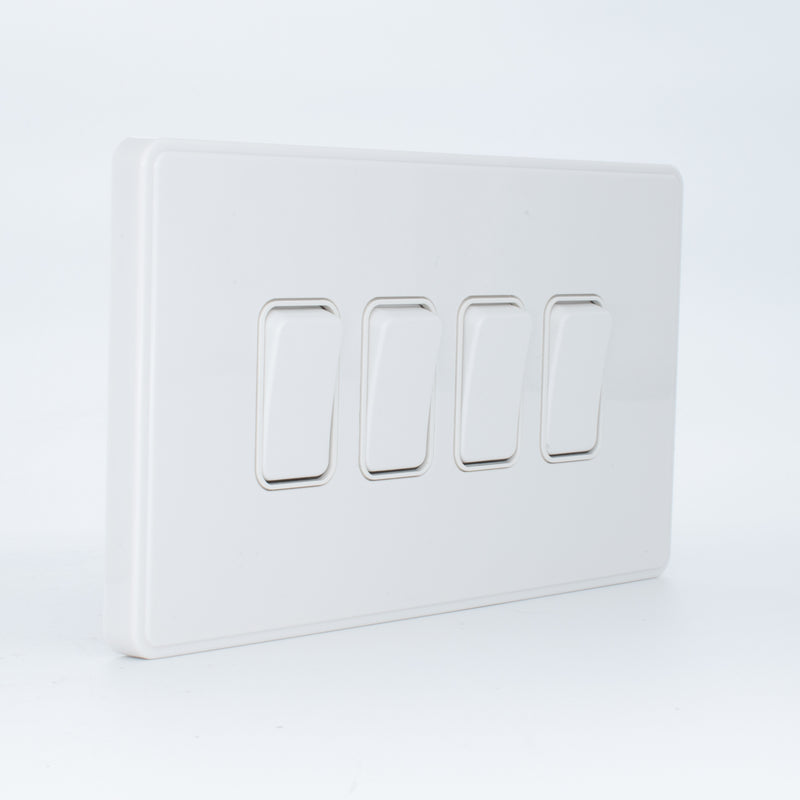 MK Dimensions White Finish 20A Four Gang 1 Way Grid Switch