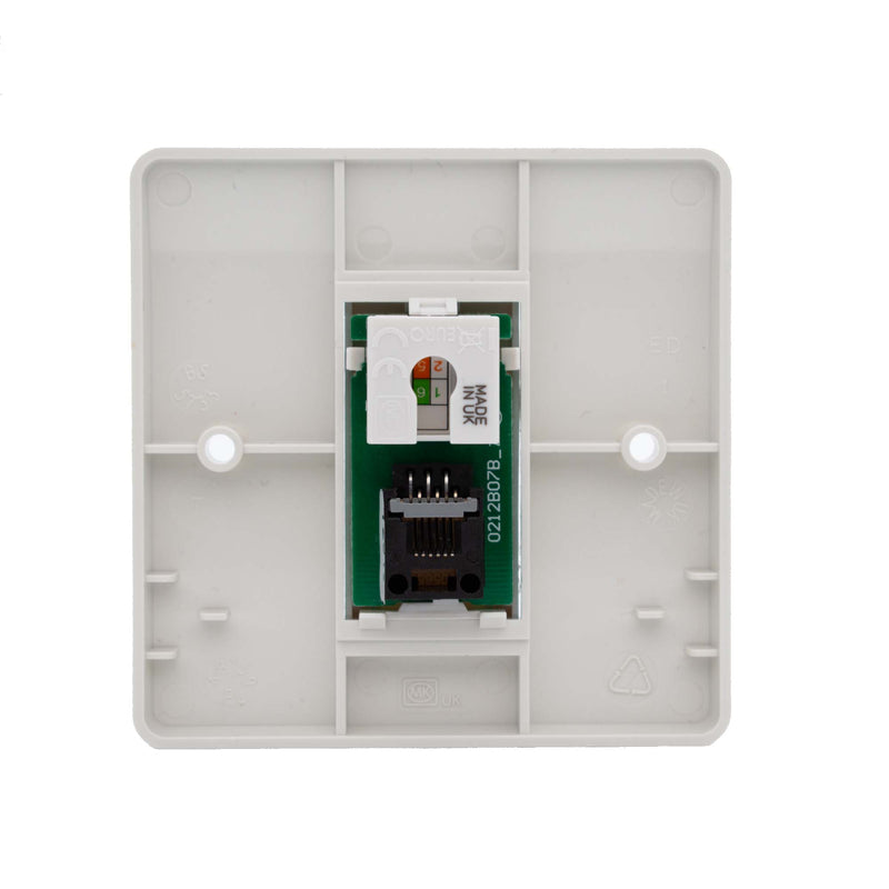 MK Logic Plus Single Module Front Plate with Telephone Socket Outlet in White.