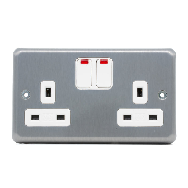 MK Albany Plus K2448BRC 13A Twin Switch Socket with NEON in Brushed Chrome Finish