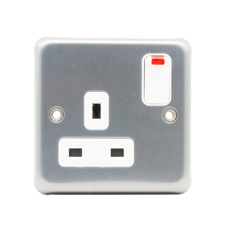MK Albany Plus K2458BRC 13A Single Switch Socket with NEON in Brushed Chrome Finish