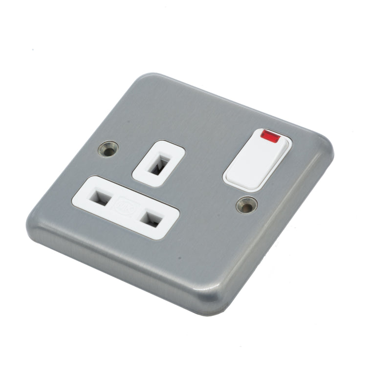 MK Albany Plus K2458BRC 13A Single Switch Socket with NEON in Brushed Chrome Finish