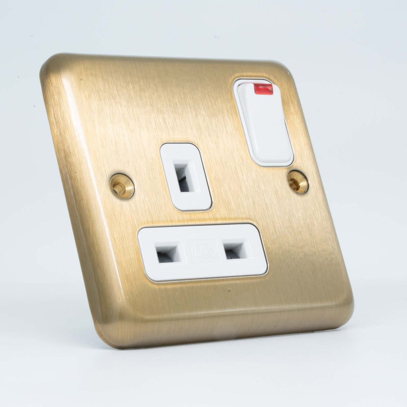 MK Albany Plus K2458SAG 13A Single Switch Socket with NEON in Satin Gold Finish