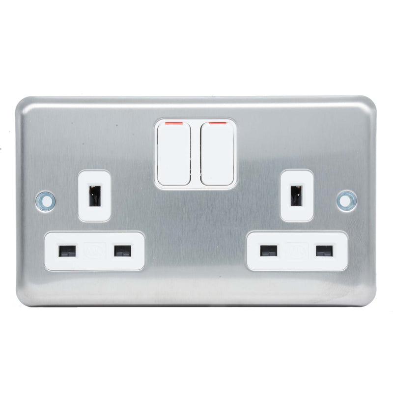 MK Albany Plus K2948BRC 13A Twin Switch Socket Outlet in Brushed Chrome Finish