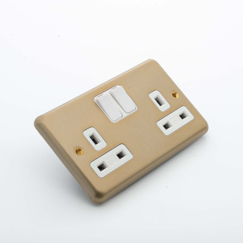 MK Albany Plus K2948SAG 13A Twin Switch Socket Outlet in Satin Gold Finish
