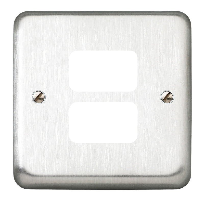 MK Albany Plus K3432BRC Double Gang Grid Switch Front Plate - Brushed Chrome Finish