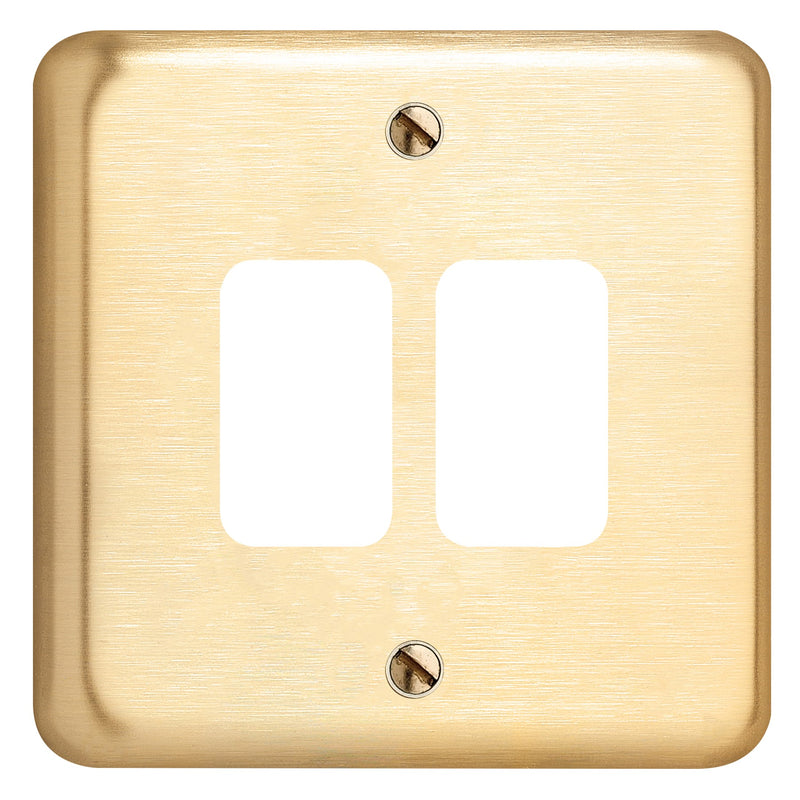MK Albany Plus K3432SAG Double Gang Grid Switch Front Plate - Satin Gold Finish
