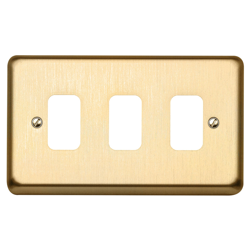 MK Albany Plus K3433SAG Three gang Grid Switch Front Plate - Satin Gold Finish