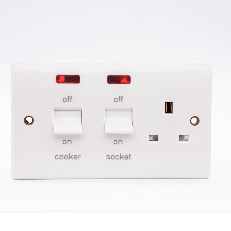 MK Logic Plus K5061WHI, 45A Double Pole Main Switch and 13A Switch Socket Outlet With NEON Indicator