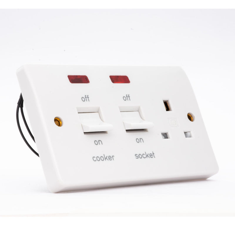MK Logic Plus K5061WHI, 45A Double Pole Main Switch and 13A Switch Socket Outlet With NEON Indicator