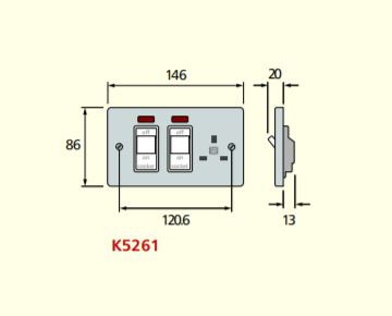 MK Albany Plus K5261BRC 45A Double Pole Main Switch and 13A Switch Socket Outlet with NEON in Brushed Chrome Finish