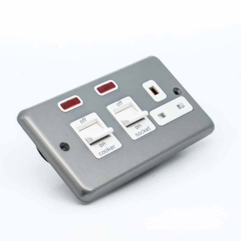 MK Albany Plus K5261BRC 45A Double Pole Main Switch and 13A Switch Socket Outlet with NEON in Brushed Chrome Finish