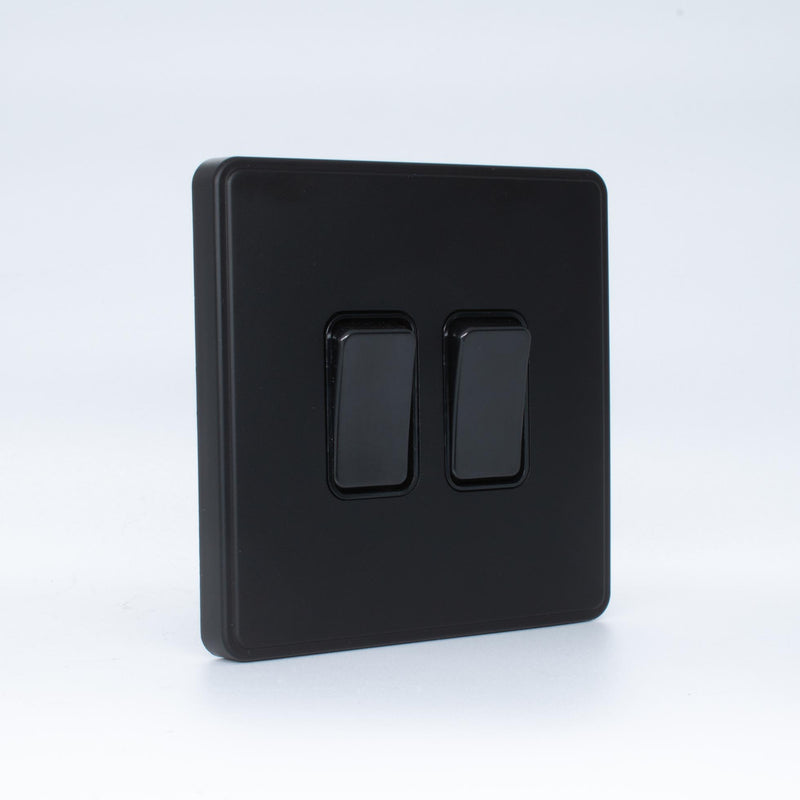 MK Dimensions Black Finish 10A Twin 2 Way Grid Switch
