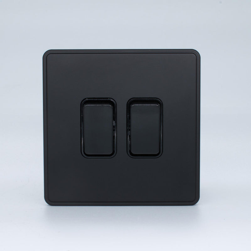 MK Dimensions Black Finish 10A Twin 1 Way Grid Switch