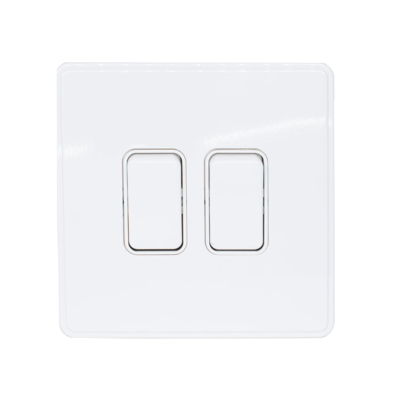 MK Dimensions White Finish 10A Twin 1 Way Grid Switch