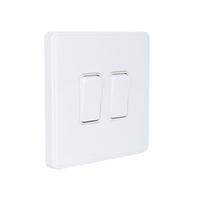 MK Dimensions White Finish 10A Twin 1 Way Grid Switch