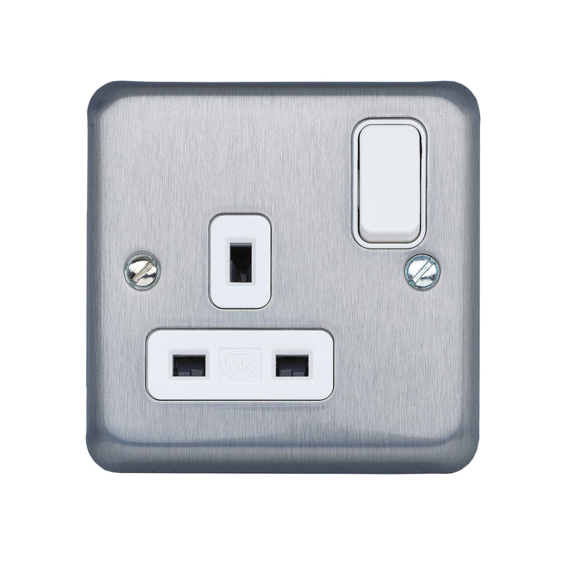 MK Albany Plus K2958BRC 13A Single Switch Socket Outlet in Brushed Chrome Finish