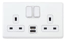 MK Dimensions KMH24344WHIC, 13A Twin Switch Socket Outlet with USB Outlet in White Finish