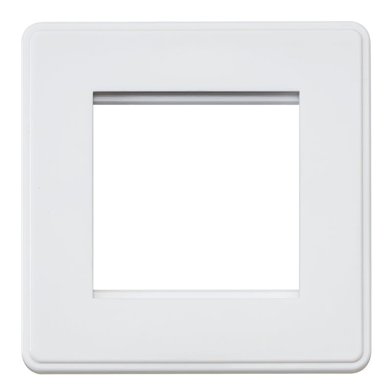 MK Dimensions KMH4182WHIC Double Module Euro Front Plate for Telephone, Data/Internet, Satellite in White Finish