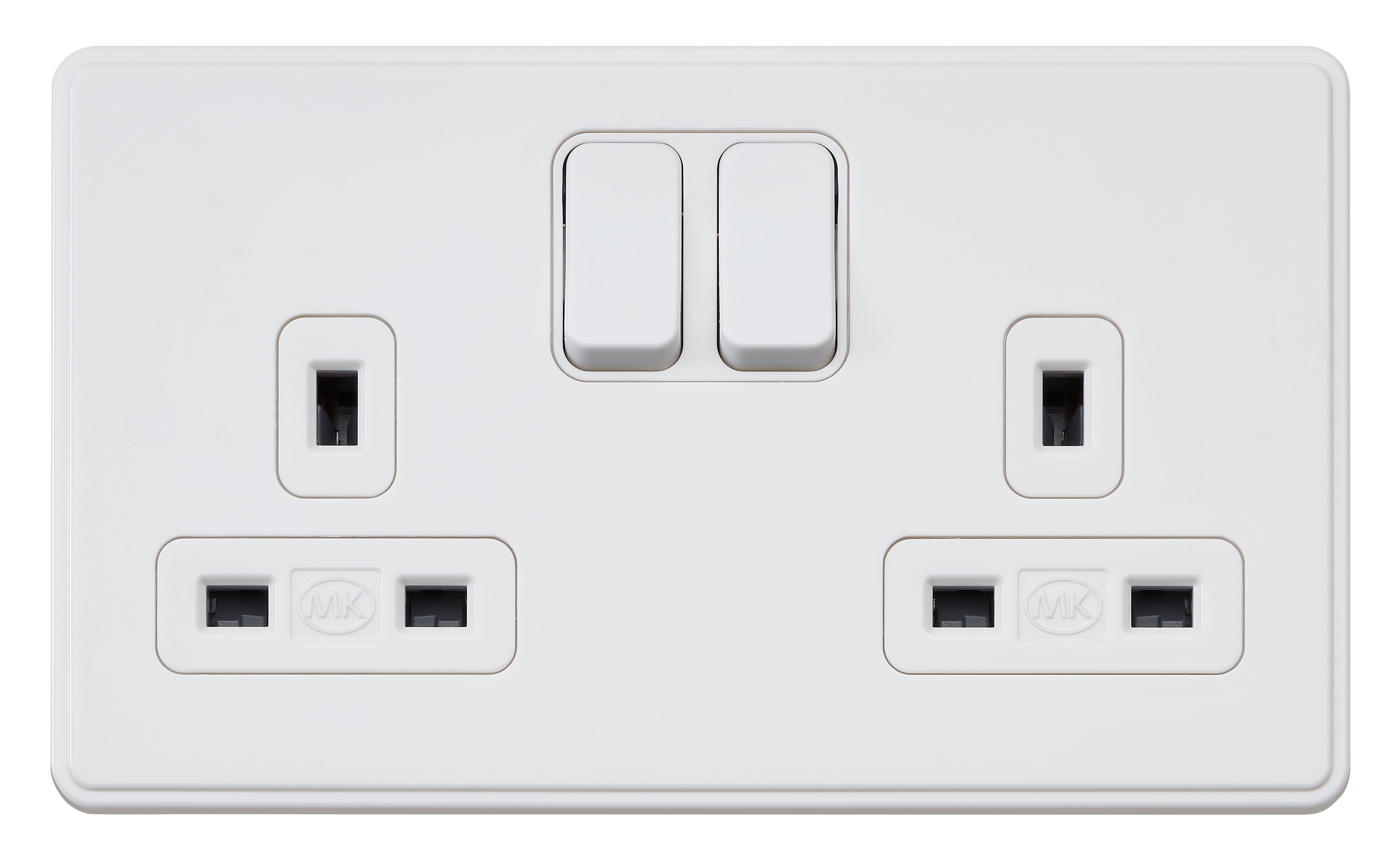 MK Dimensions KMH4347WHIC, 13A Twin Switch Socket Outlet in White Fini