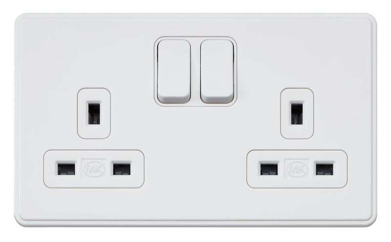 MK Dimensions KMH4347WHIC, 13A Twin Switch Socket Outlet in White Finish