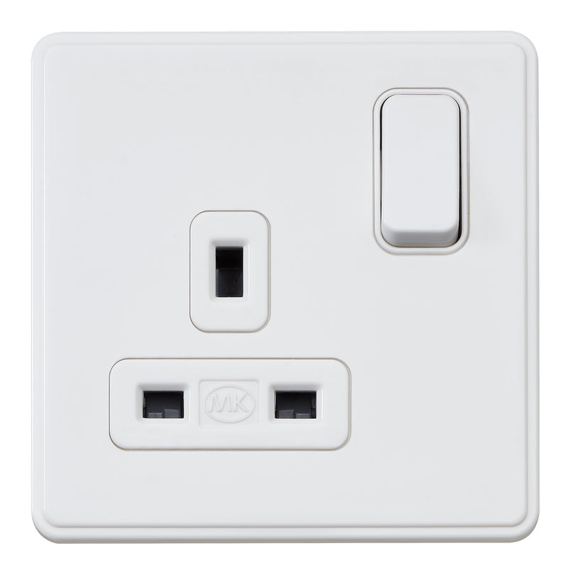 MK Dimensions MH4357WHIC, 13A Single Switch Socket Outlet in White Finish