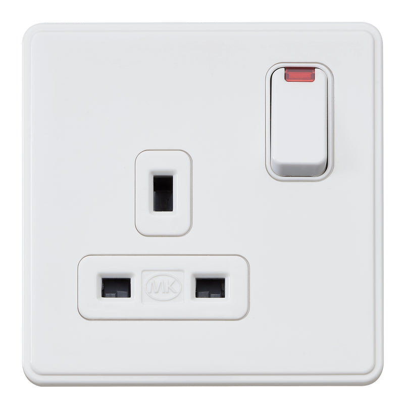 MK Dimensions MH4657WHIC, 13A Single Switch Socket Outlet with NEON in White Finish