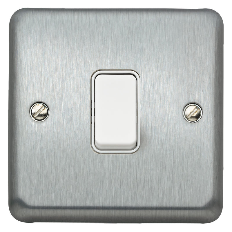MK Albany Plus K4671BRC, 10A One gang 2 Way Plate Switch in Brushed Chrome Finish